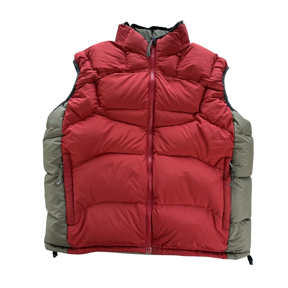 REI Goose Down Vest Mens Large Red Green Quilted Puffer Full Zip Warm Outdoor